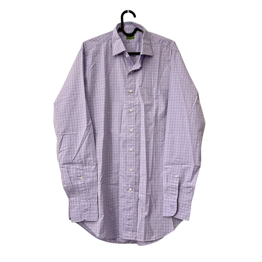 Sid Mashburn Blue Pink Plaid Long Sleeve Cotton Button Shirt Mens Size Medium